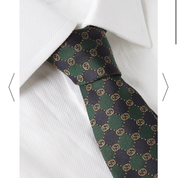 Gucci jacquard silk tie green gold GG - Picture 1 of 7